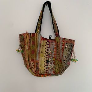 Boho hand embroidered tote bag